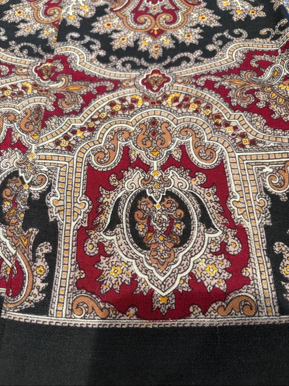 Paisley Fringe Scarf in Black and Burgundy.  Dress Scarf.